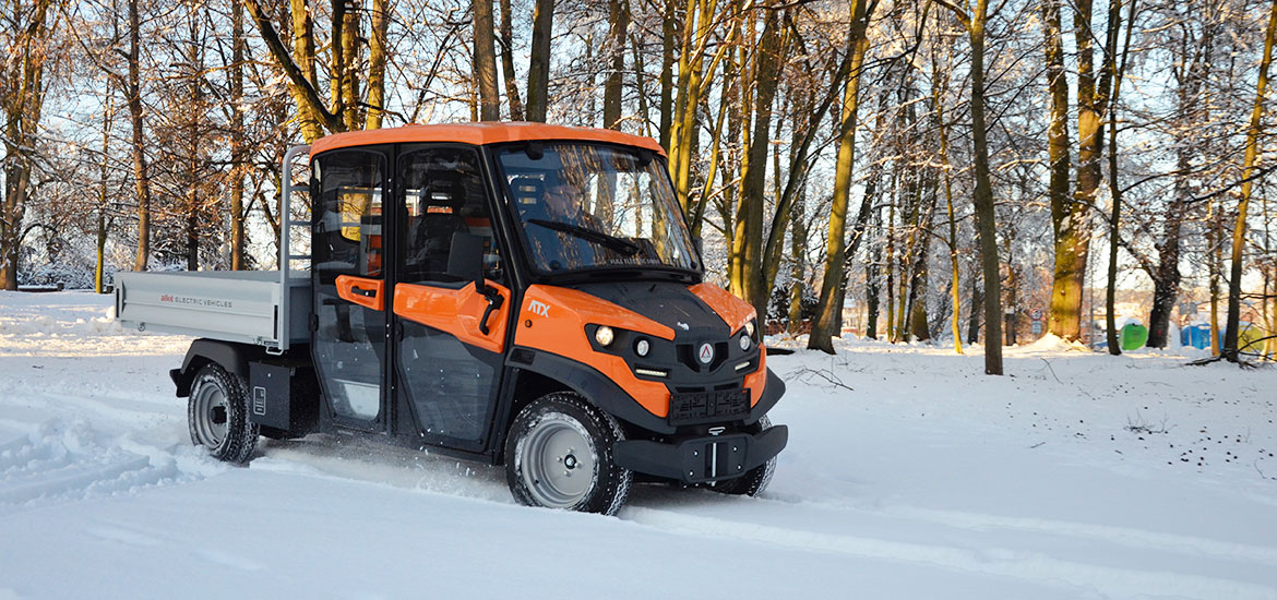 Electric offroad utv on snow and ice