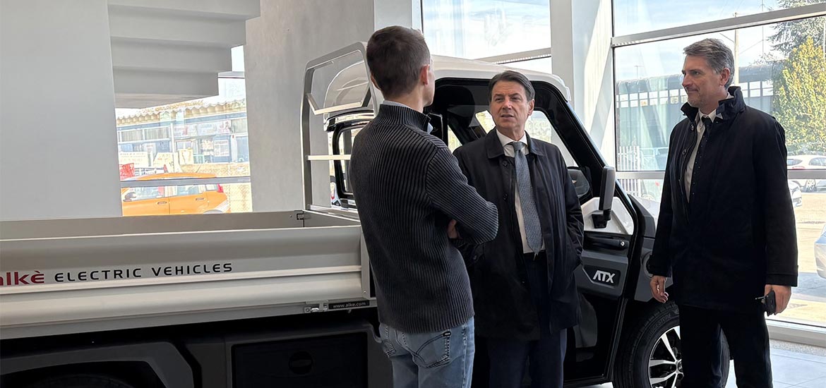 Former Italian Prime Minister Giuseppe Conte in Alkè factory