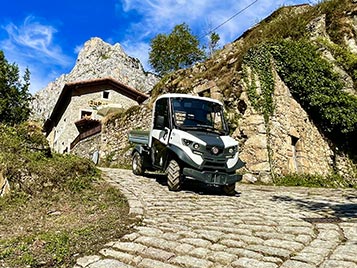 In a mountain village with an Alke vehicle