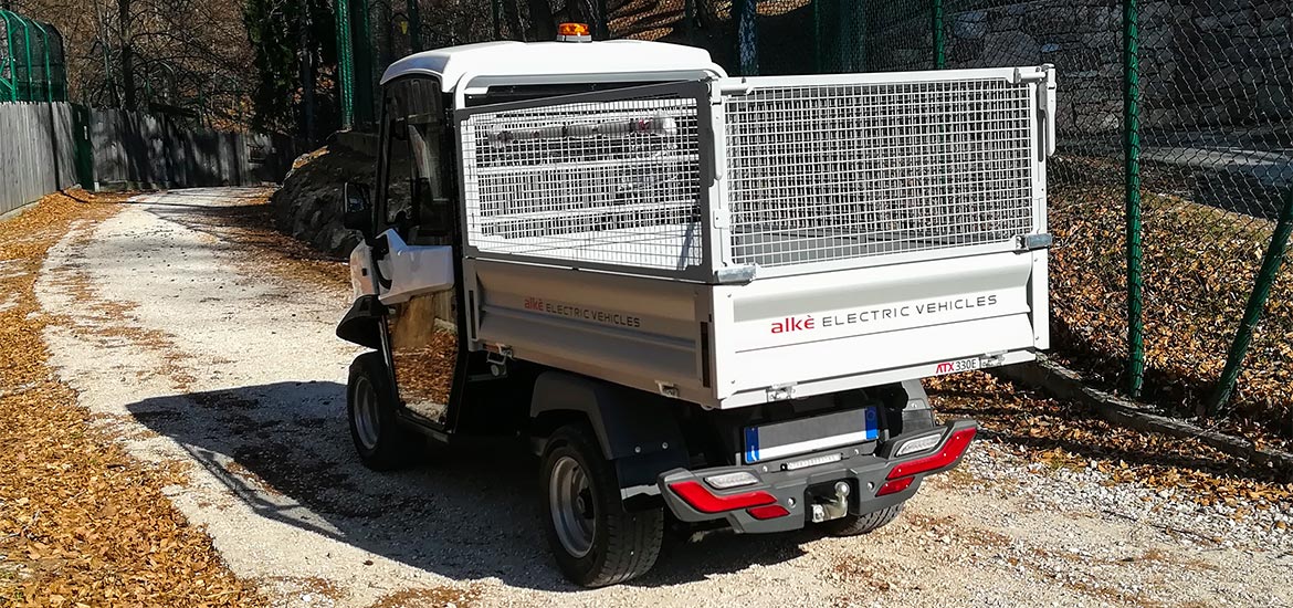 Electric vehicle with steel mesh sides for the wildlife park