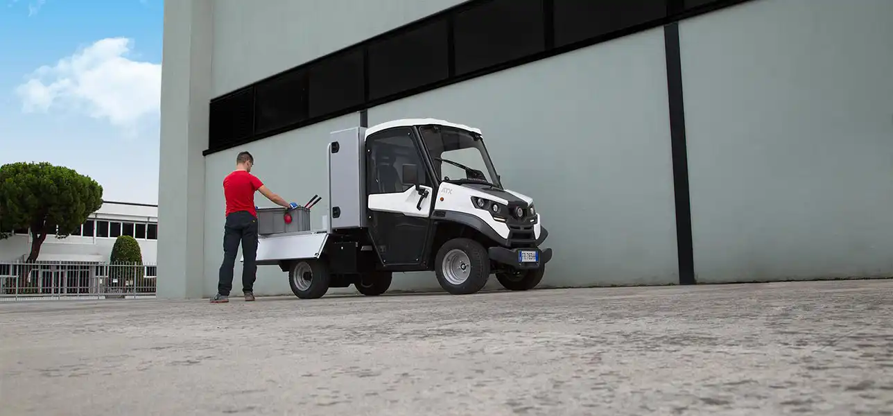 Electric work vehicles for maintenance at trade shows and events